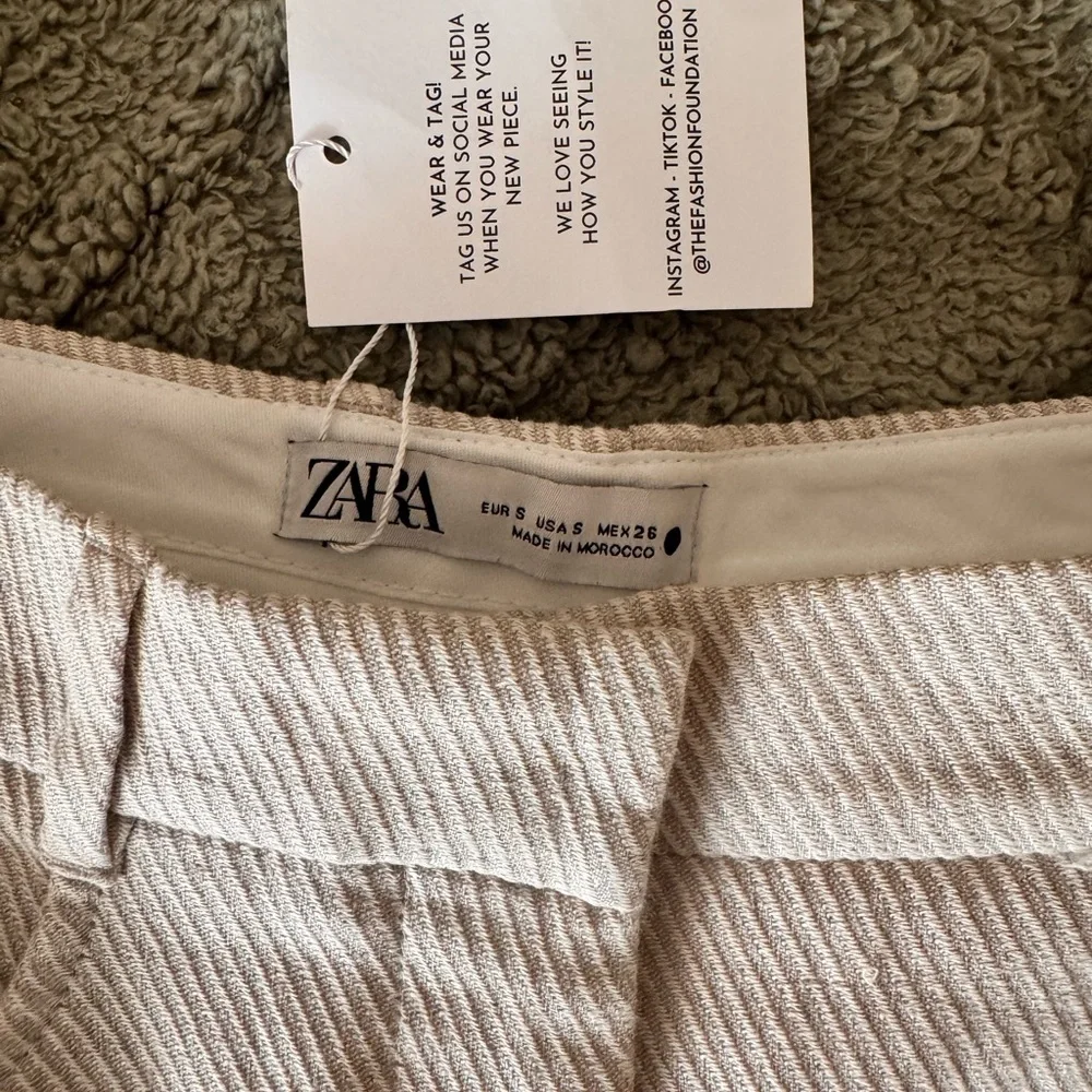 ZARA Beige Textured Wide Leg Pants Size Small NWT - Picture 3 of 5